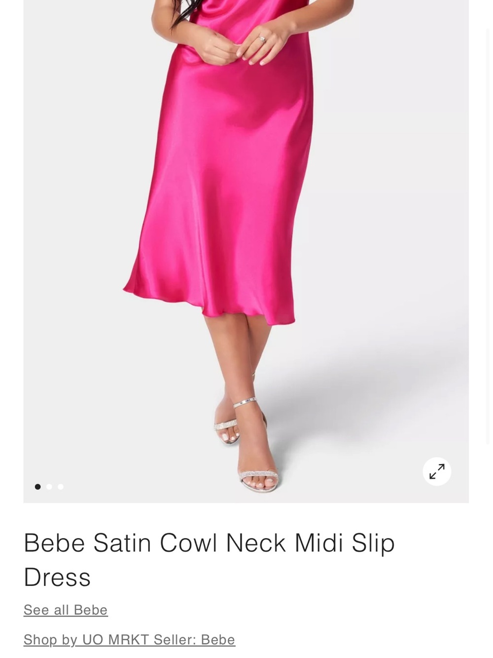 bebe Hot Pink Satin Cowl Neck Midi Slip Dress